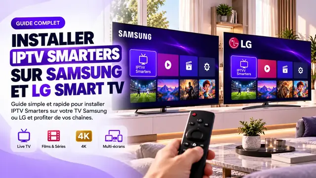 Bannière installer un code IPTV avec IPTV Smarters sur Smart TV Samsung et LG