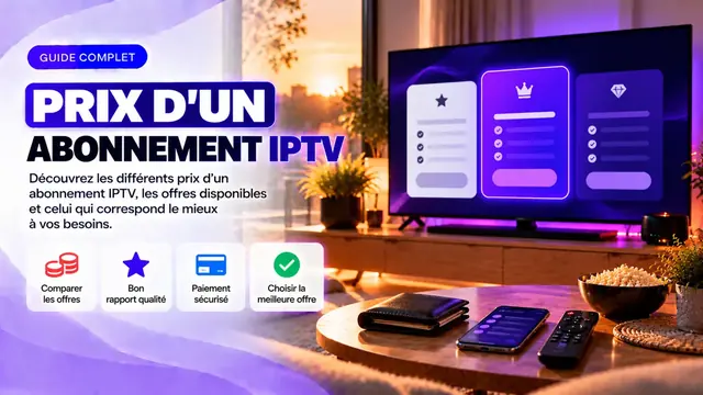 Bannière prix d’un abonnement IPTV premium avec TV et cartes de tarifs